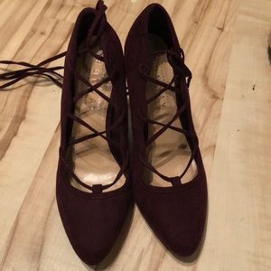 Laura Conrad Burgundy Velvet Lace up High Heels